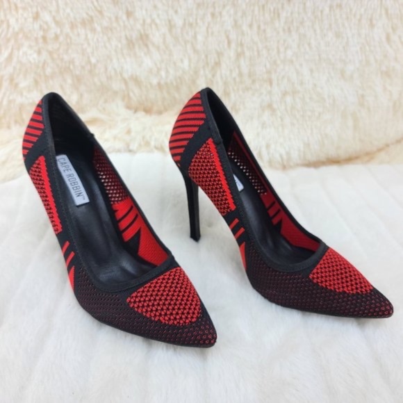 * Cape Robbin Red & Black Knit Pointy Toe Pump With 4" High Heel - Picture 6 of 9